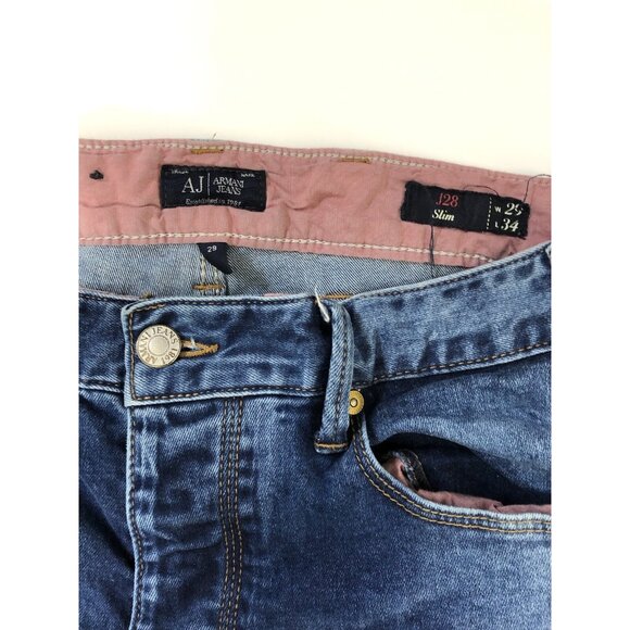 Armani Jeans AJ J29 Slim 29x34 Blue Denim Jeans Button Fly Stretch - Picture 5 of 8